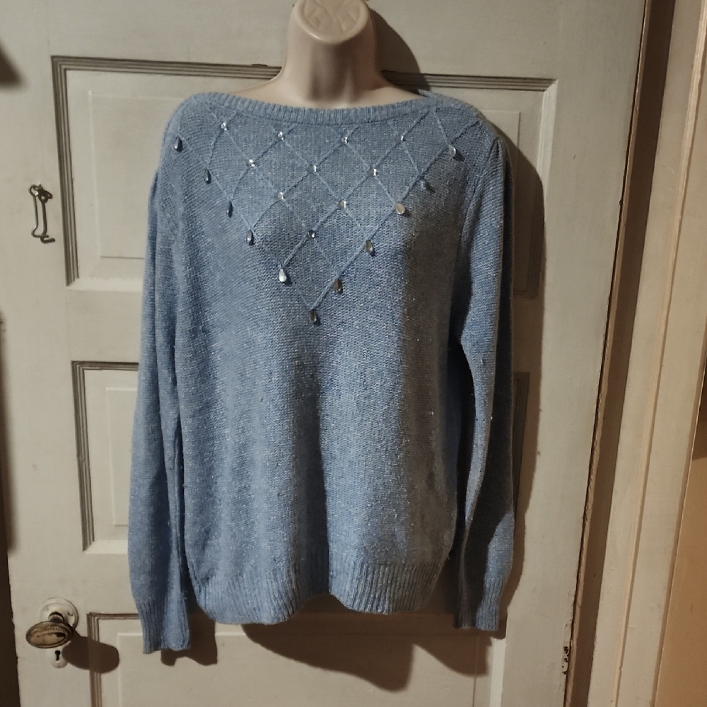 E.V.E. Blue Long Sleeve Embellished Sweater 12